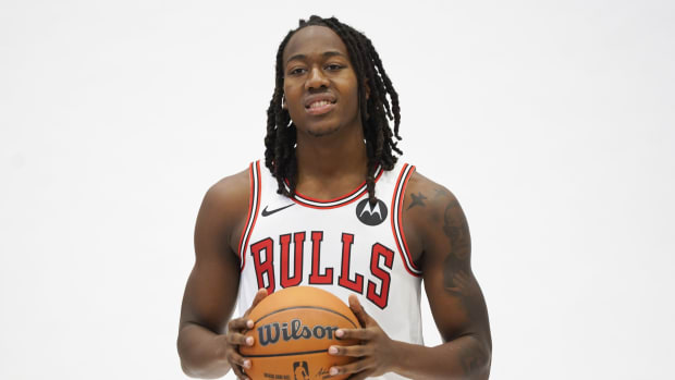 Chicago Bulls guard Ayo Dosunmu (12) during Chicago Bulls Media Day at Advocate Center.